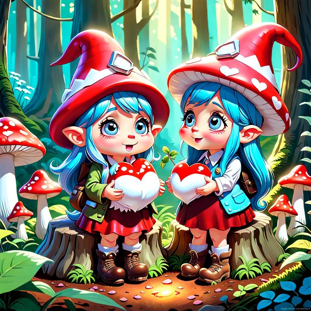 Chibi Kawaii Gnomes Fall in Love: 3D Render