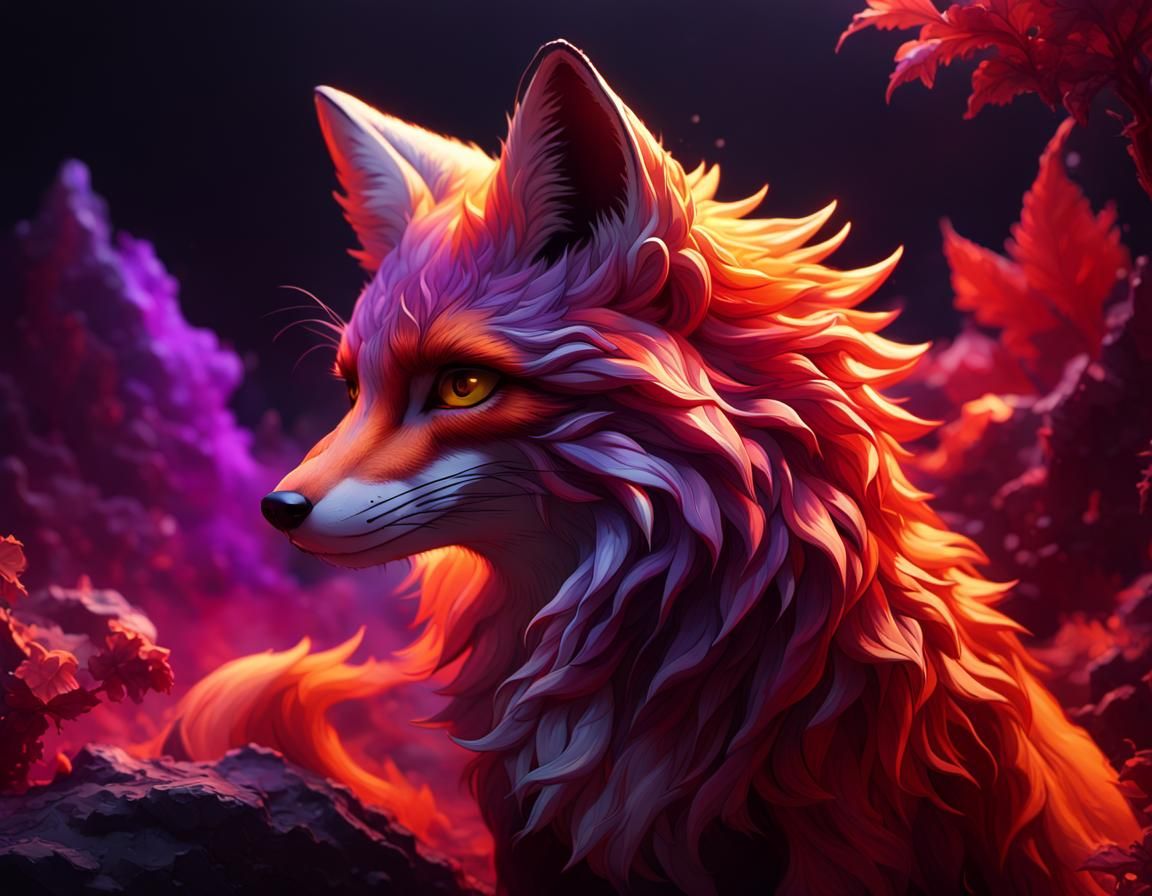 Red Gradient Fox in Dark Fantasy Style