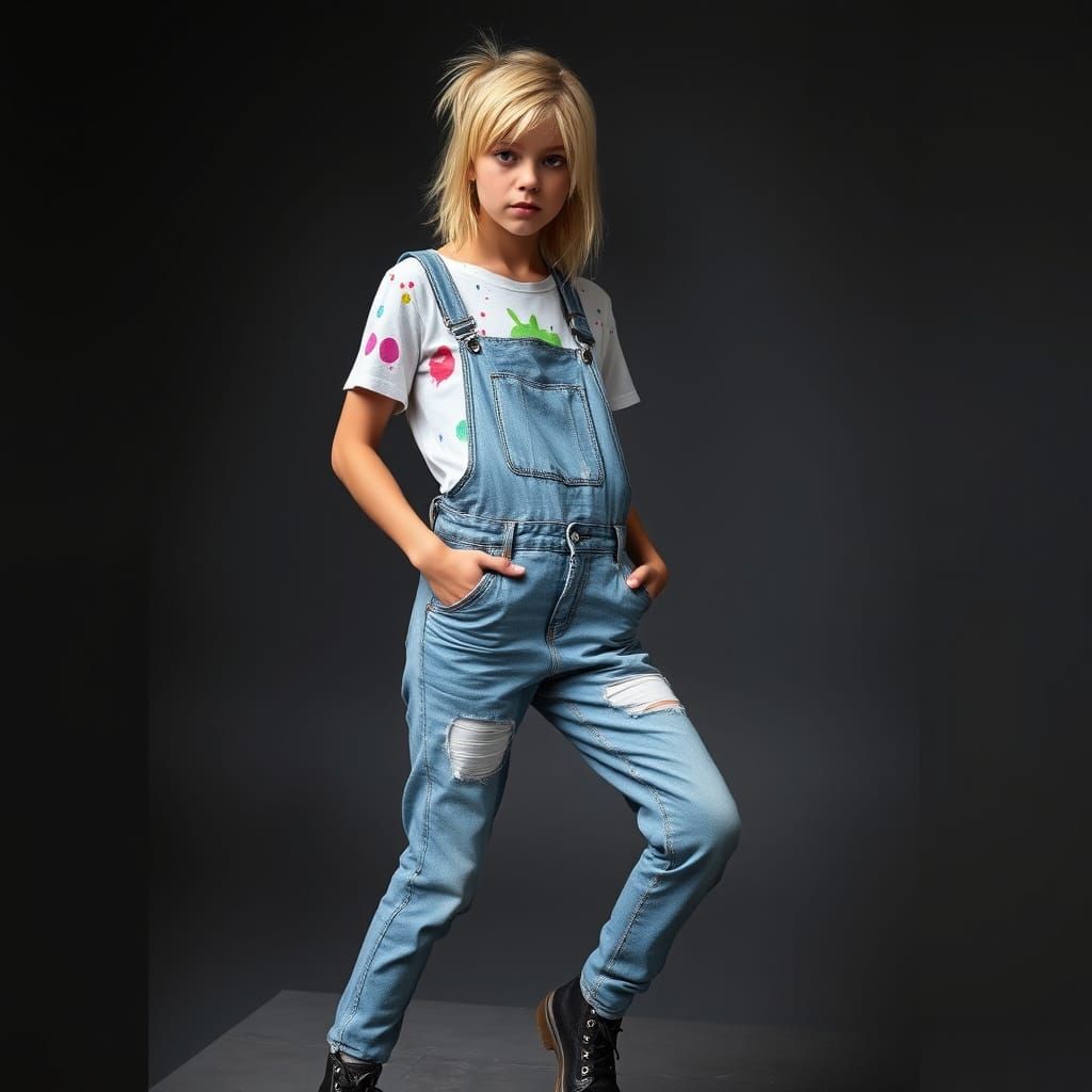 Teenager in Dungarees with Glitter Boots