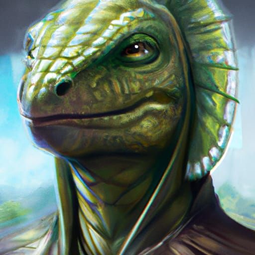 Lizardfolk Warrior Portrait in Hyperdetailed Fantasy Style