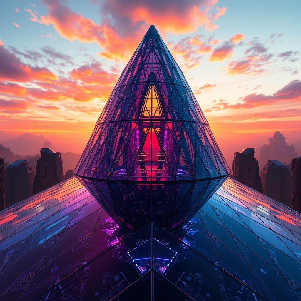 Glas: Futuristic Glass Structure in Neon-Lit Cyberpunk Style