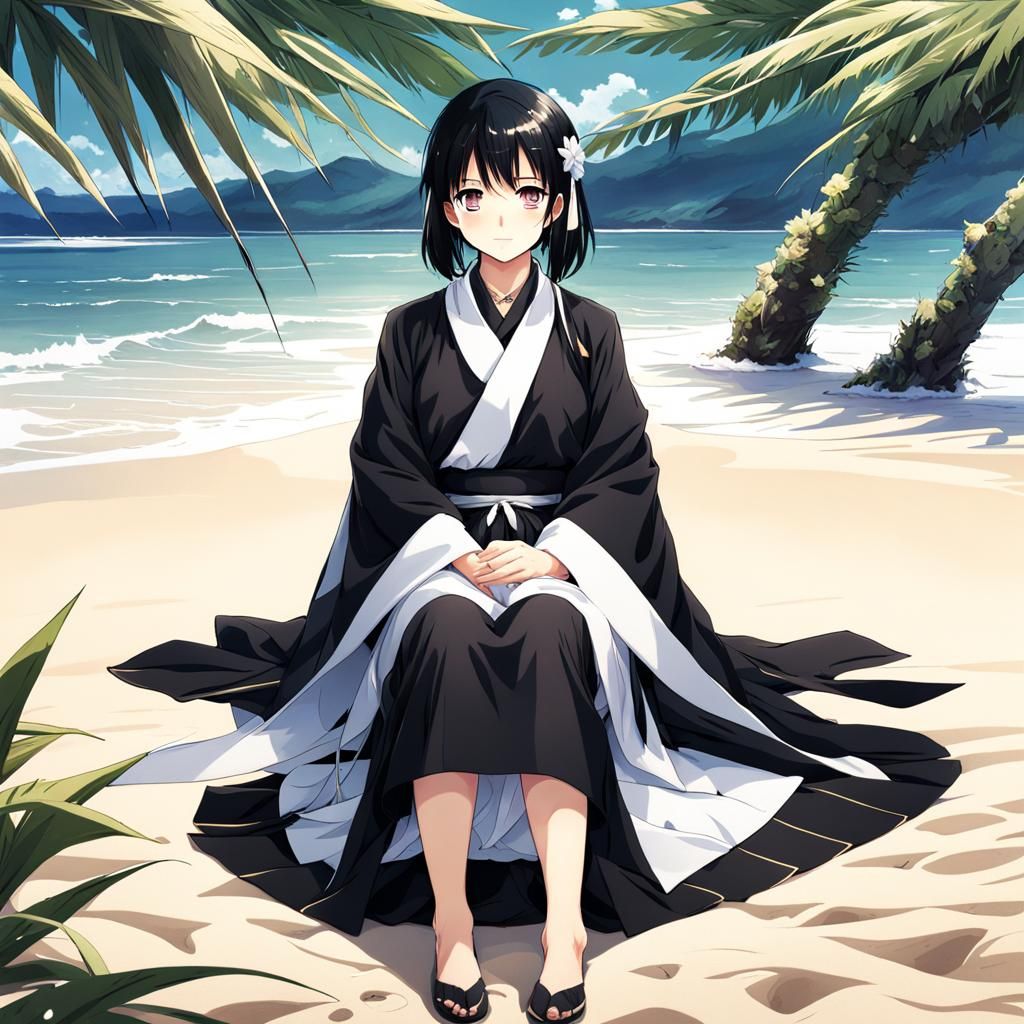 Girl on Beach Gathering Ki in Anime Style