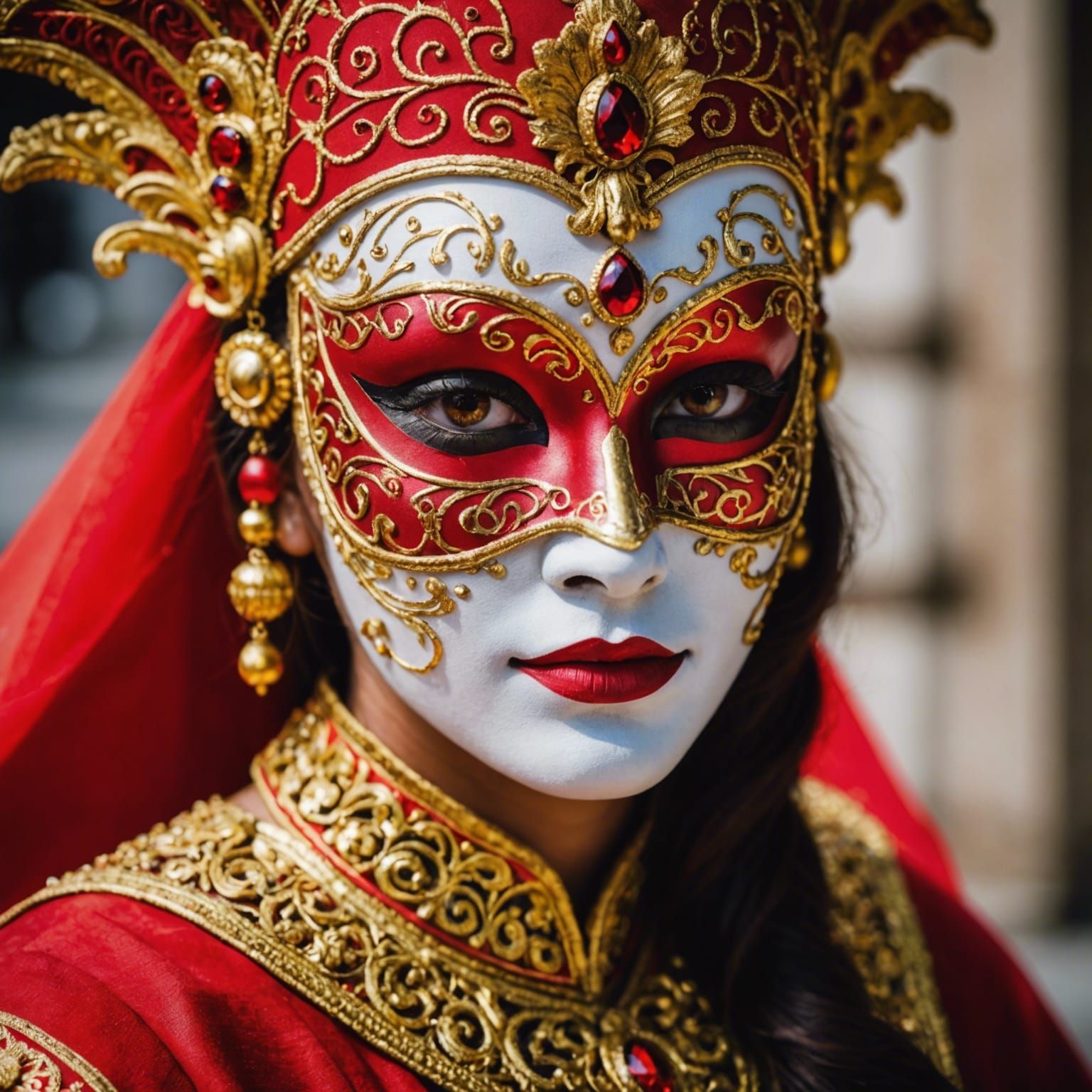 Woman in Venetian Mask Close-Up Portrait