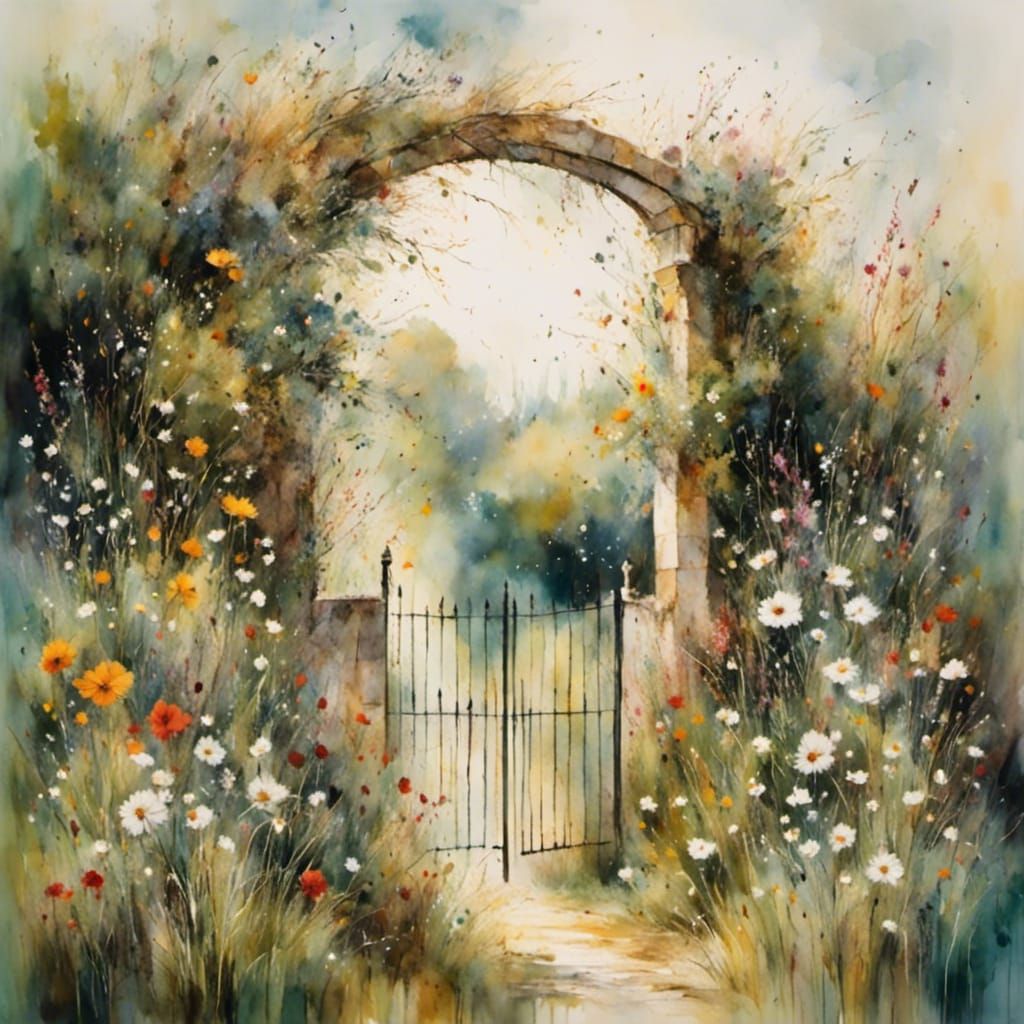 Whimsical Garden Gate Illustration