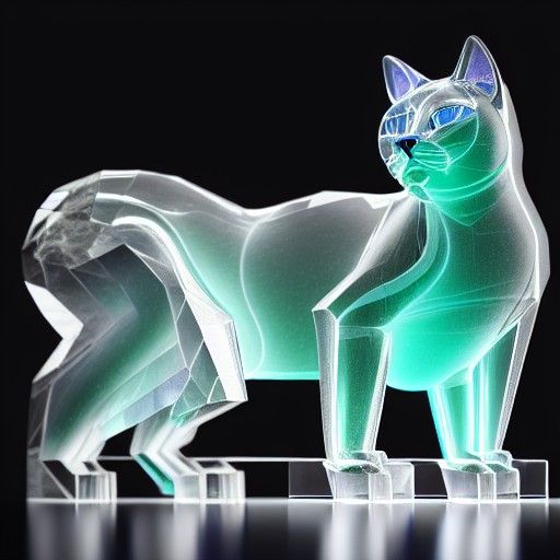 Crystal Cat Sculpture in Iridescent Glass Art Style