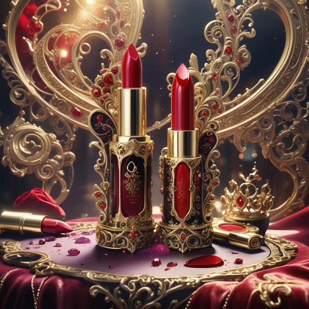 Queen of Hearts Lipsticks on Ornate Table