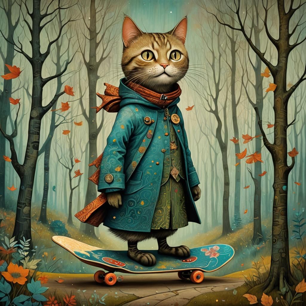 Dreamlike Cat-Woman in Art Brut Style