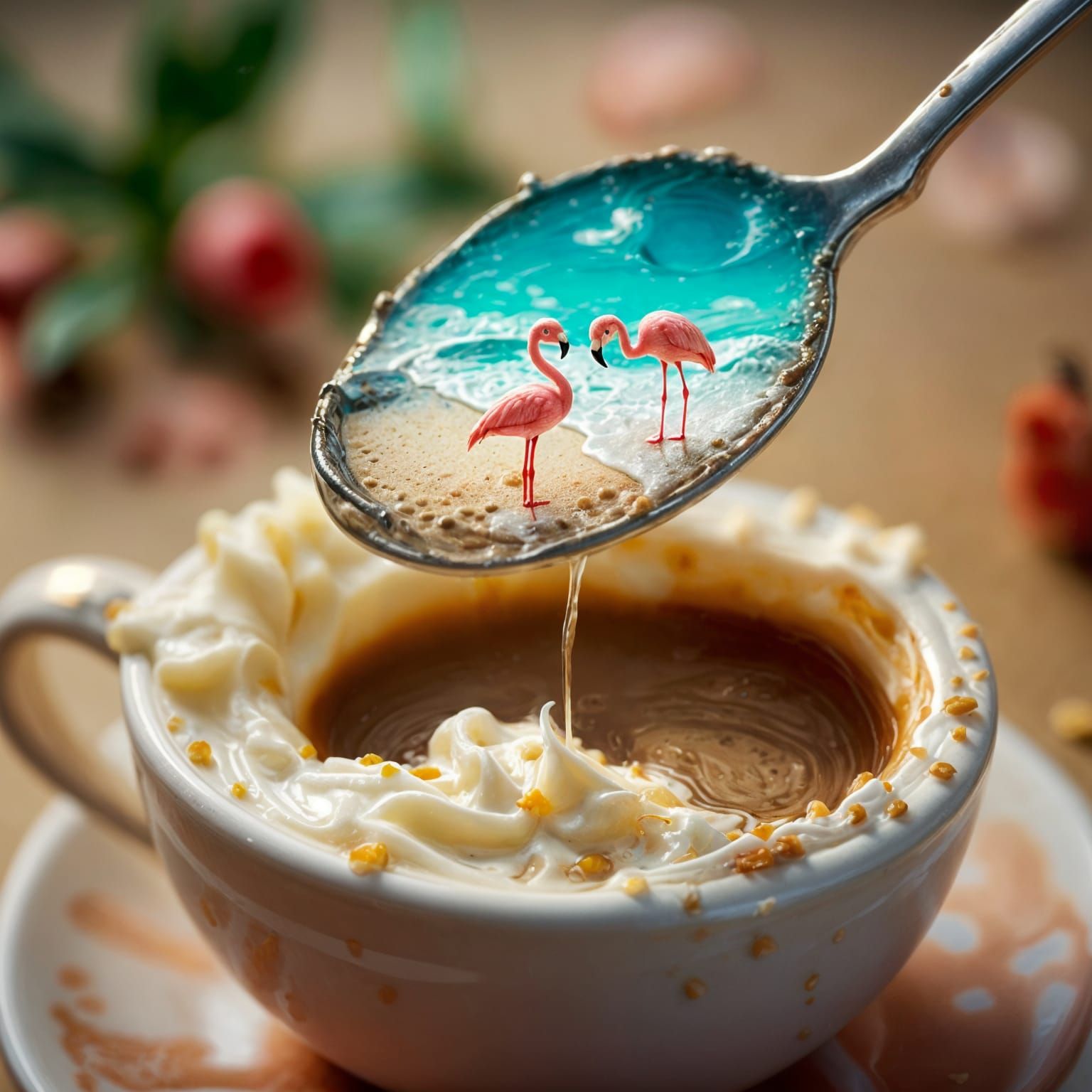 Metallic Spoon Reflects Dream Beach Scene