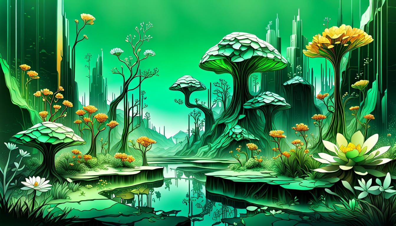 Volumetric Botanicals in Amber and Emerald