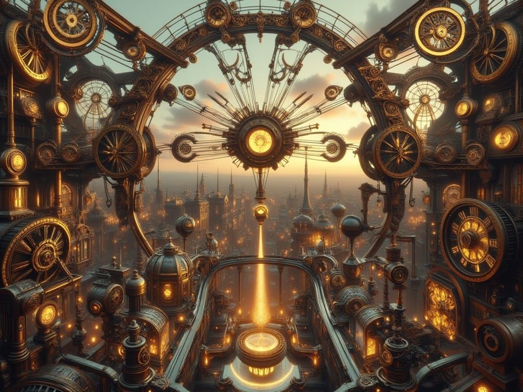 Steampunk Metropolis in Harmony with Celestial Ballet