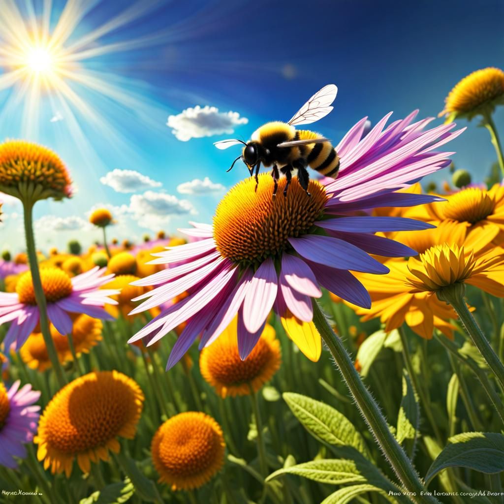 Bee's-Eye View of Daisy Field in Impressionistic Style