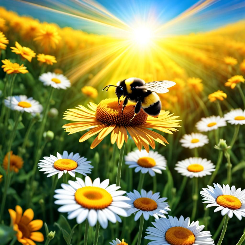 Bee's Eye View of Daisy Field in Hyperrealism