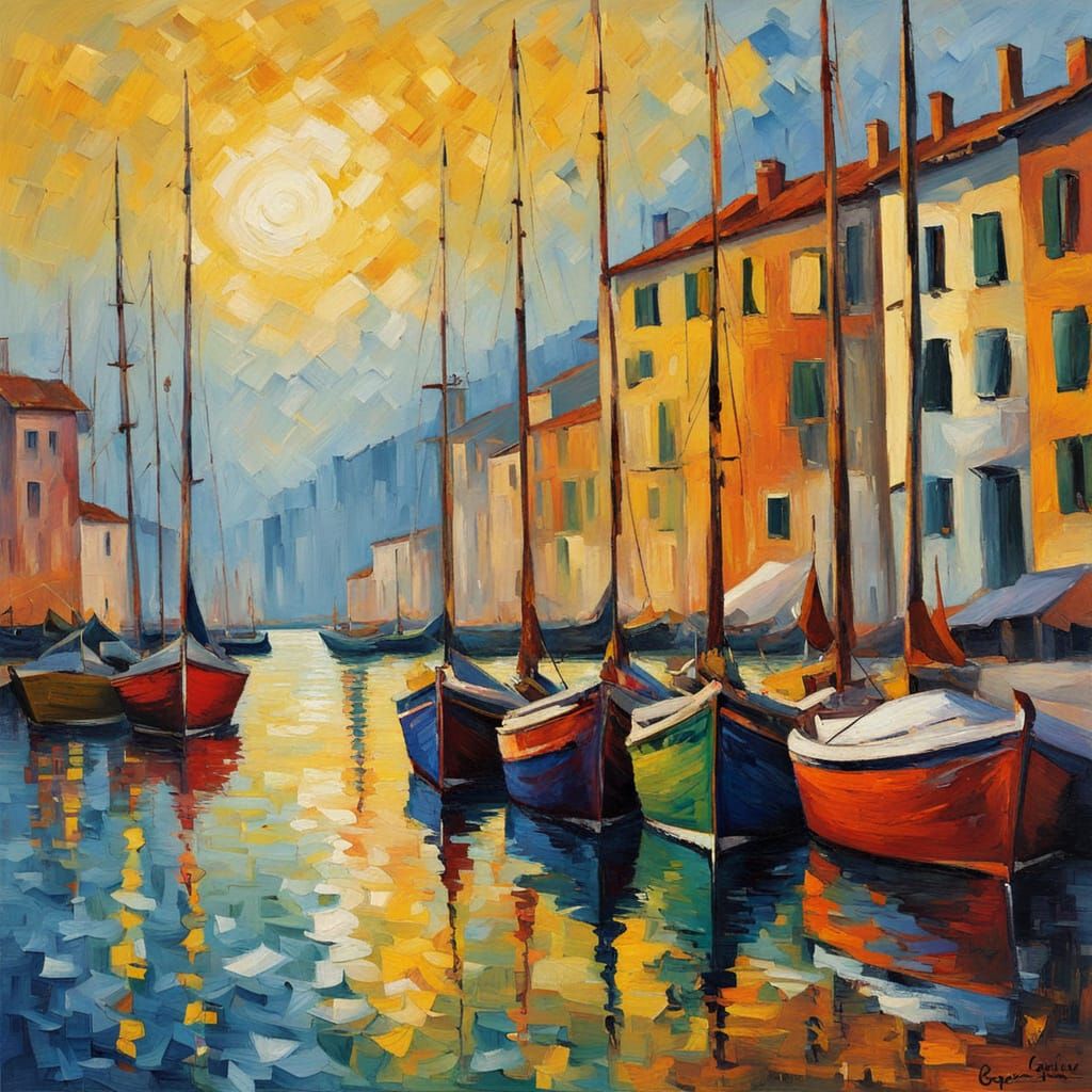 Vibrant Ancona Harbor Scene in Neo-Impressionist Style