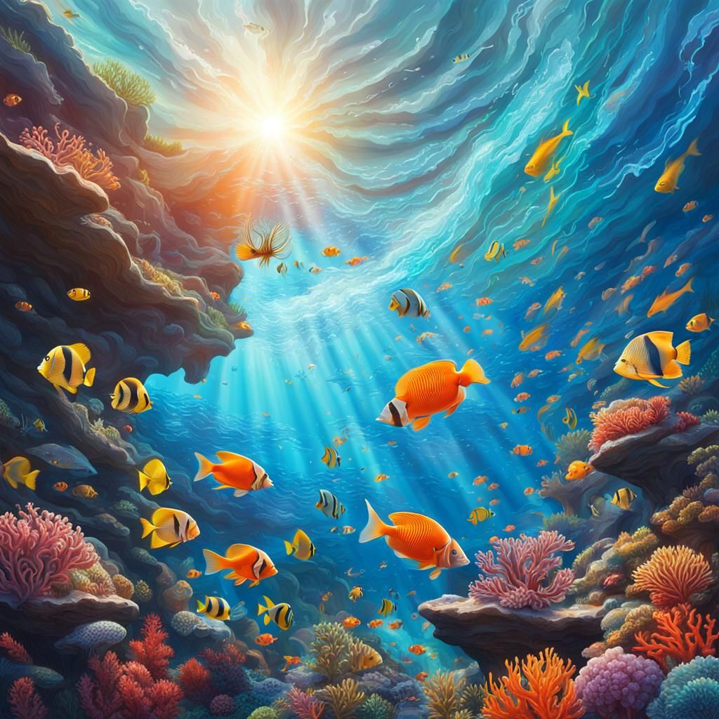 Sparkling Wave Over Coral Reef: Hyperrealistic Splash Art