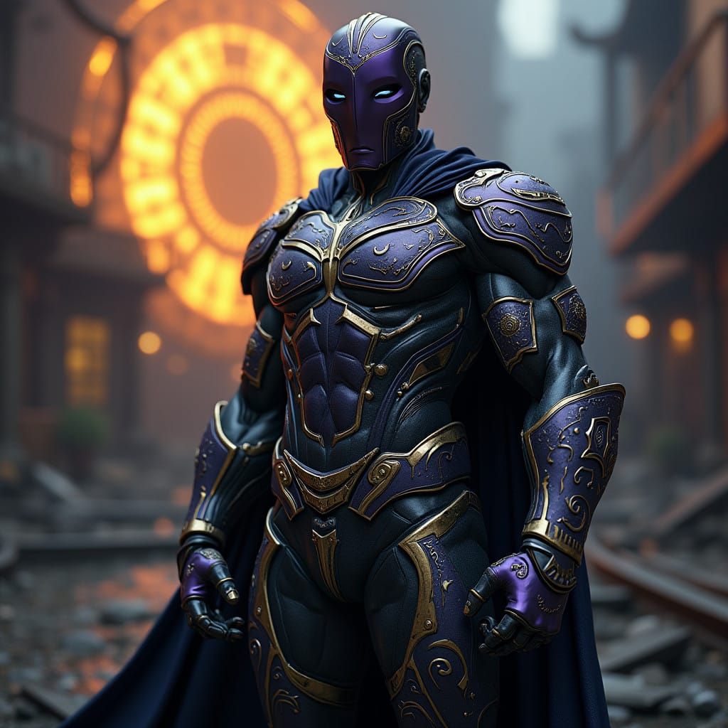 Cyberpunk Warrior in Ancient Armor