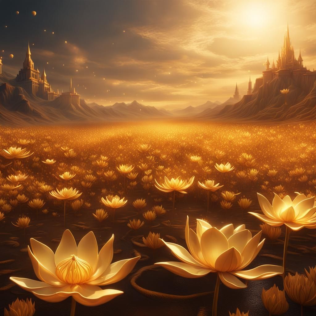Golden Lotus Footprints in an Endless Dreamscape