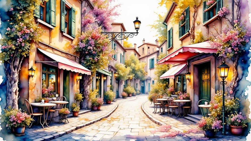 Venetian Morning: Colorful Italian Street Scene in Watercolo...