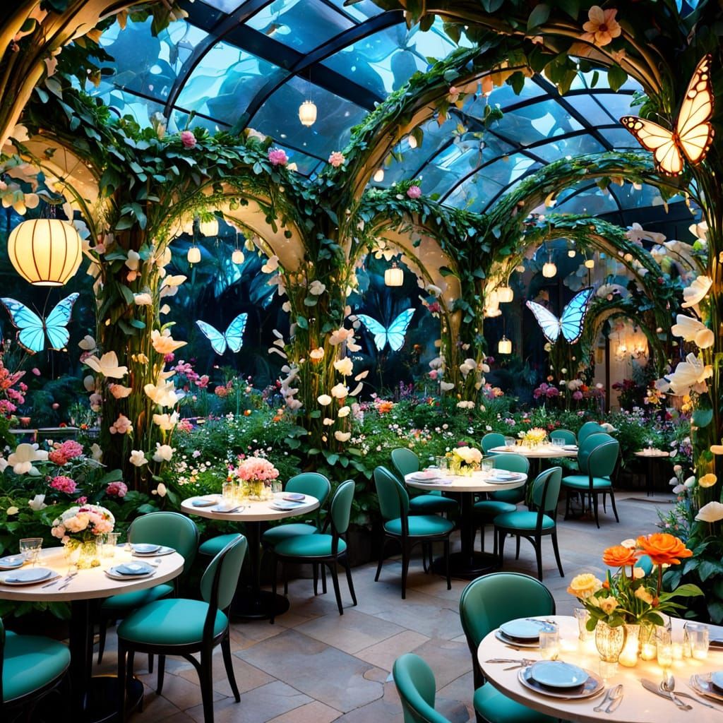 Enchanted Garden Cafe With Crystal Tables