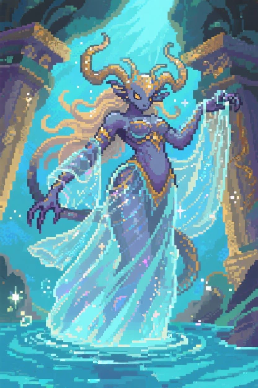 Pixel Art Lamia Demoness in Water