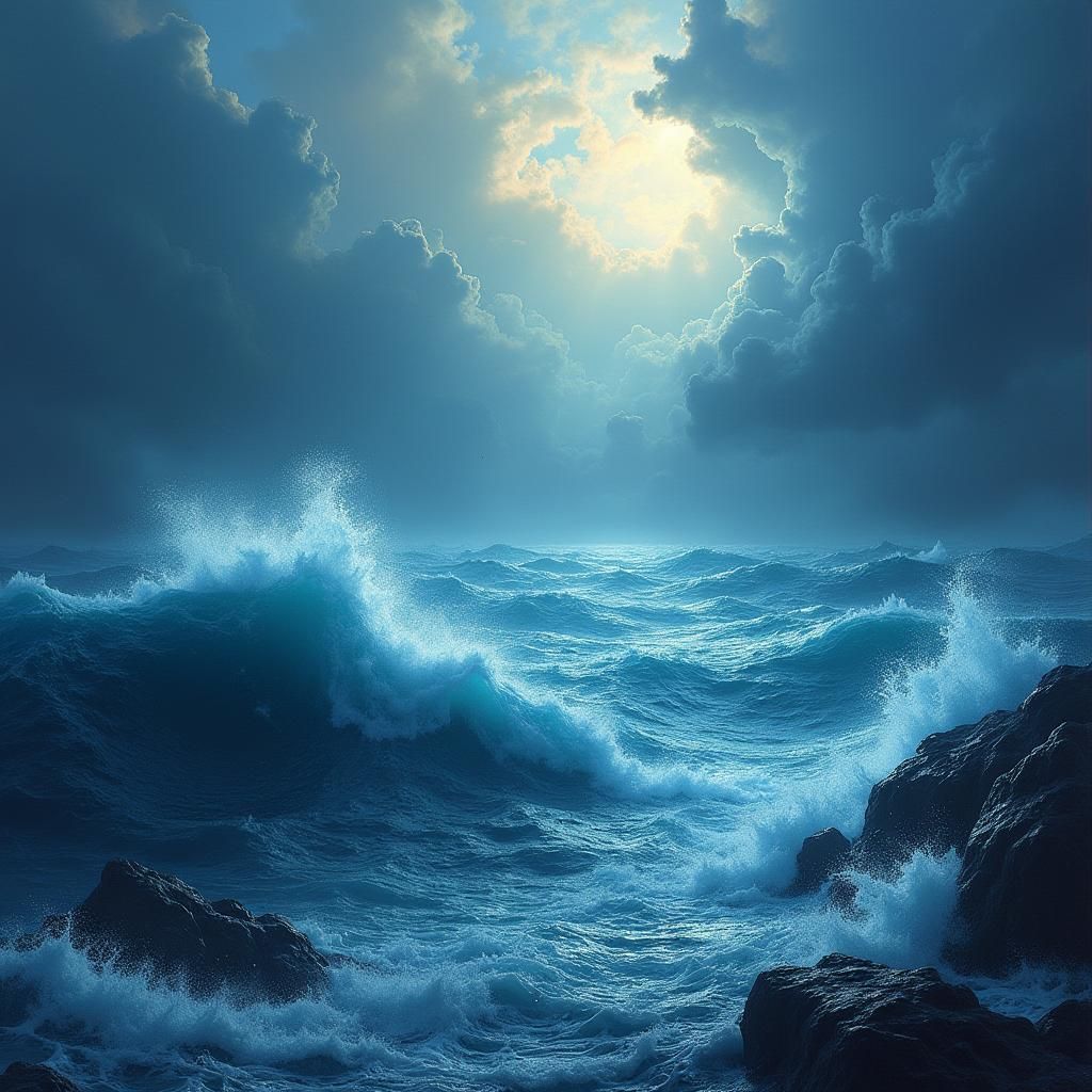 Abstract Impressionist Stormy Sea in Deep Color