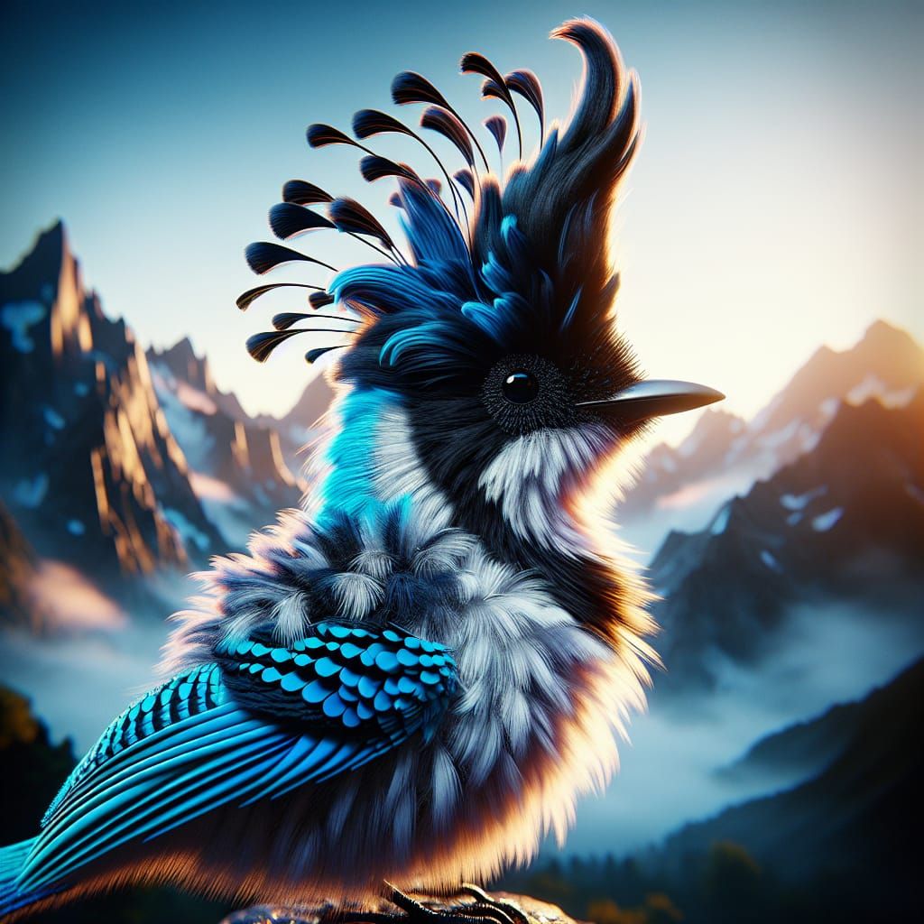 Plush-Crested Jay Bird in Mountain Landscape