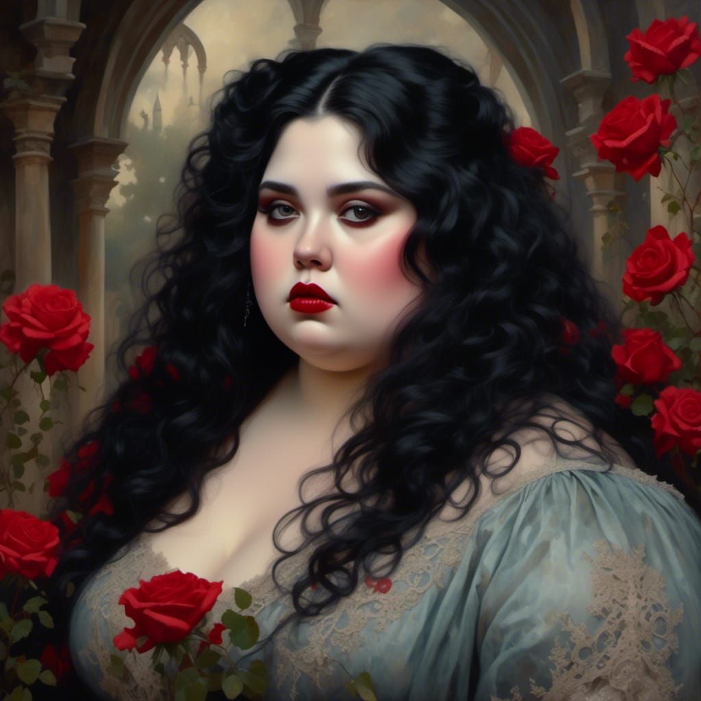 Gothic Woman with Roses in Romantic Darkness