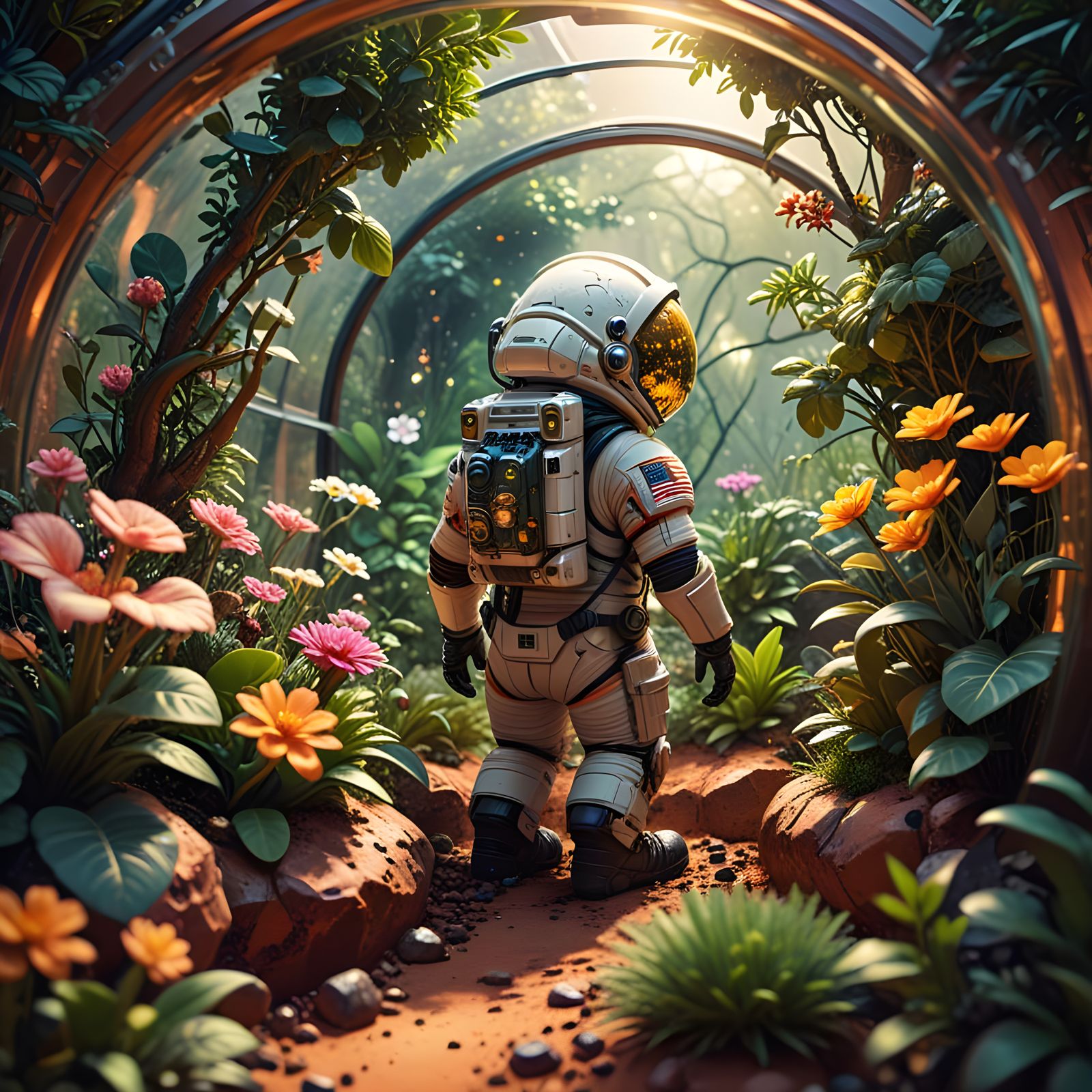 Astronaut Gardener on Mars: A Thriving Terrarium