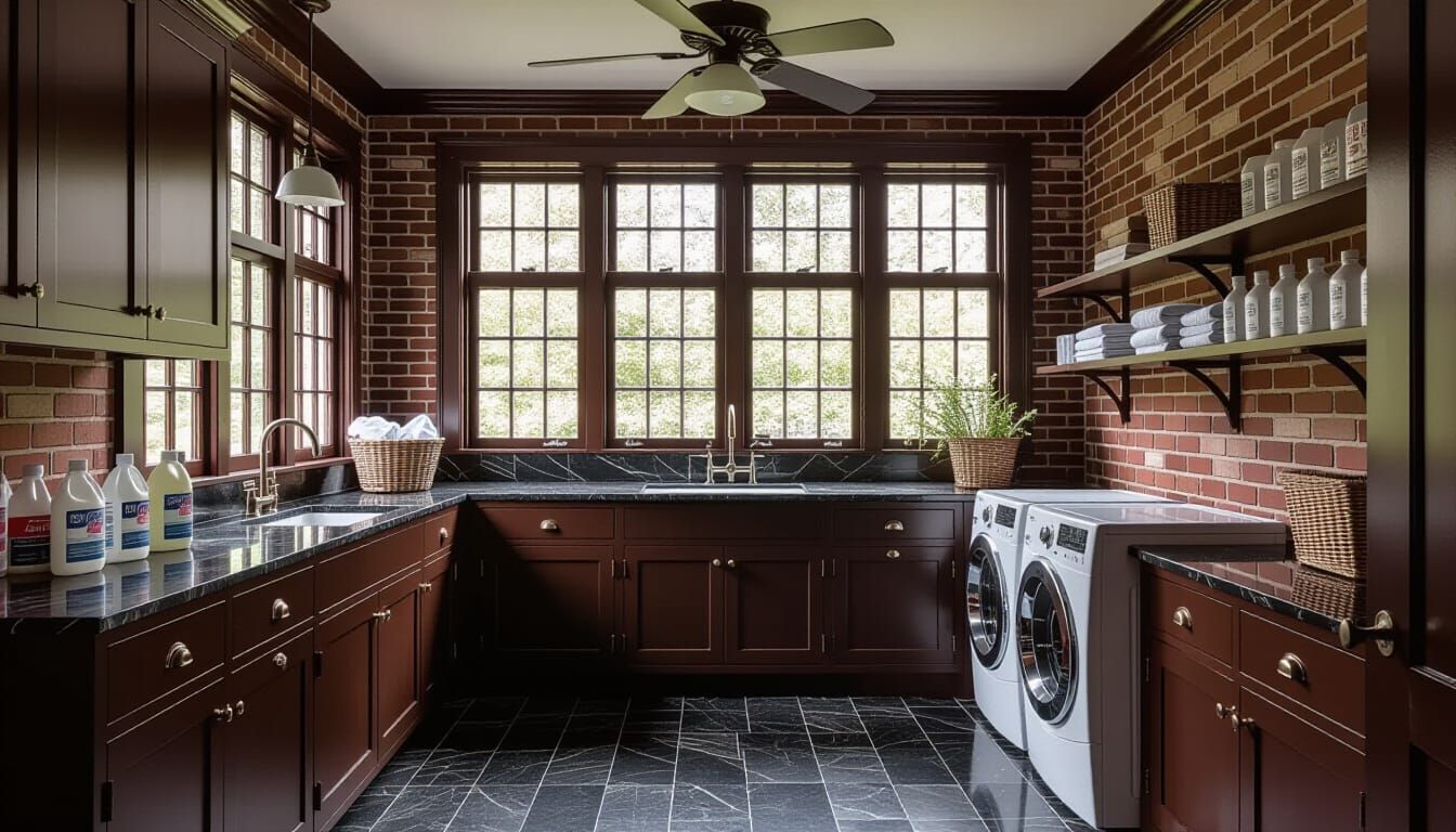 Victorian Laundry Room with Natural Light and Marble Floor