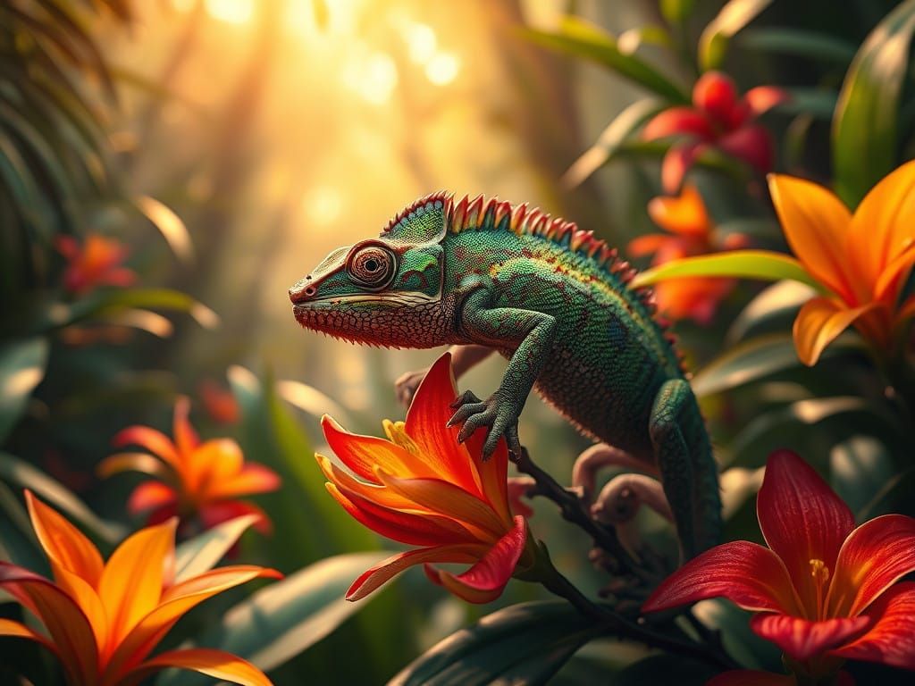 Chameleon in Vibrant Tropical Paradise