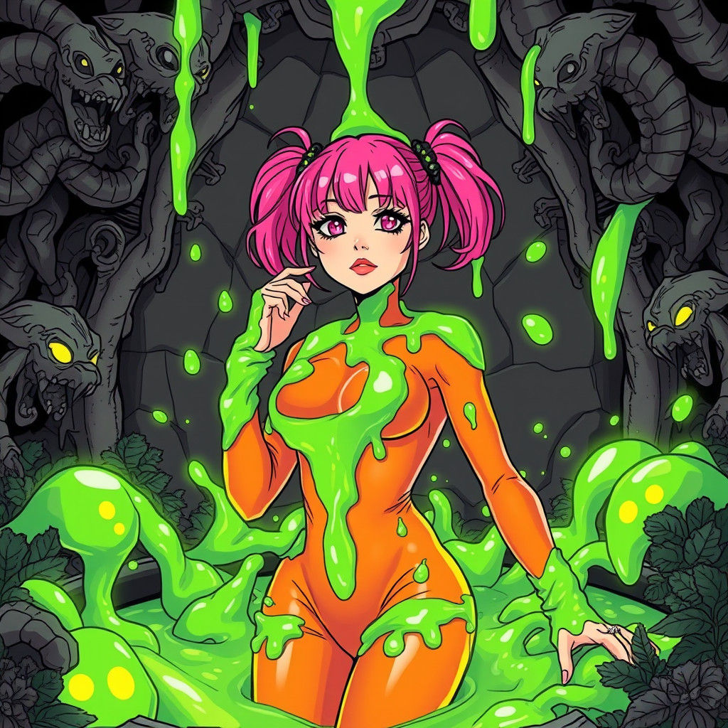 Pop Star in Slime Fountain: 80s Cartoon Style