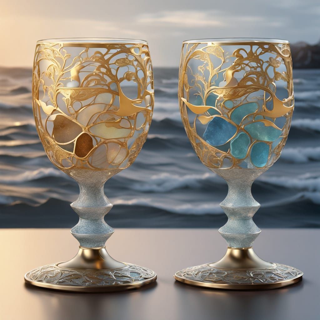 Golden Whale Sea Glass Goblet Fantasy Art