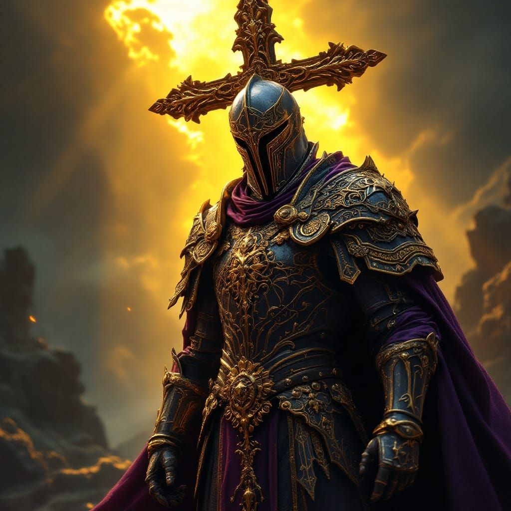 Holy Knight in Dark Fantasy Landscape, Hyperdetailed Art