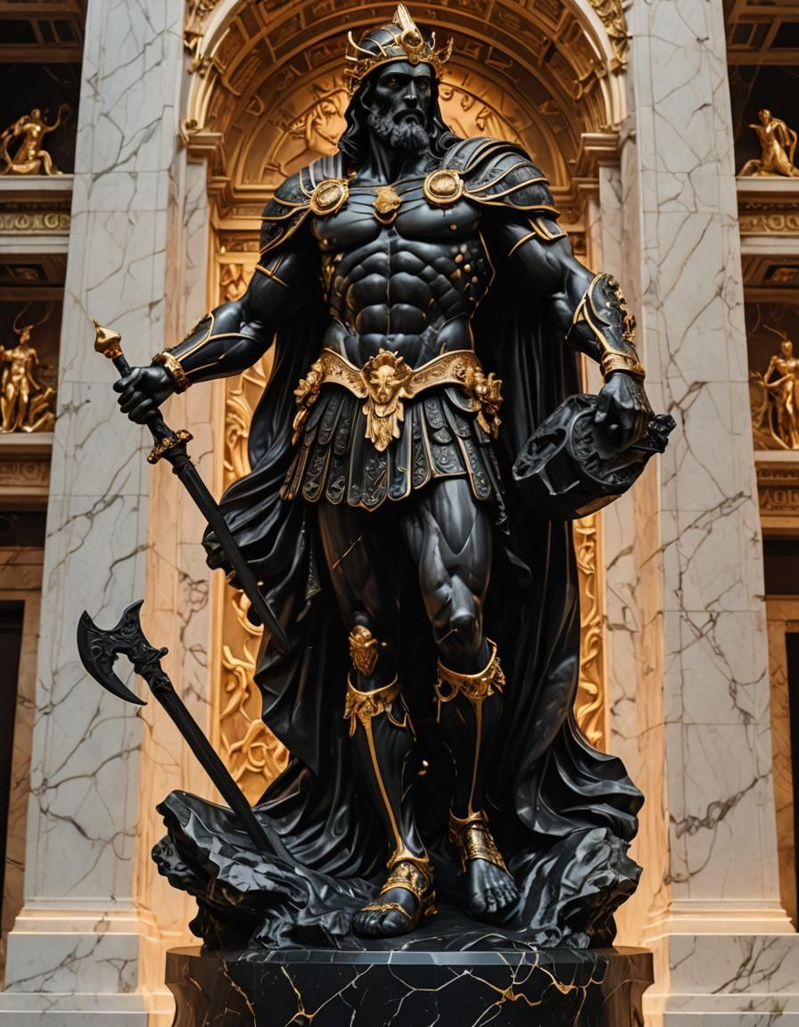 Hyperdetailed Black Marble Statue of Ares