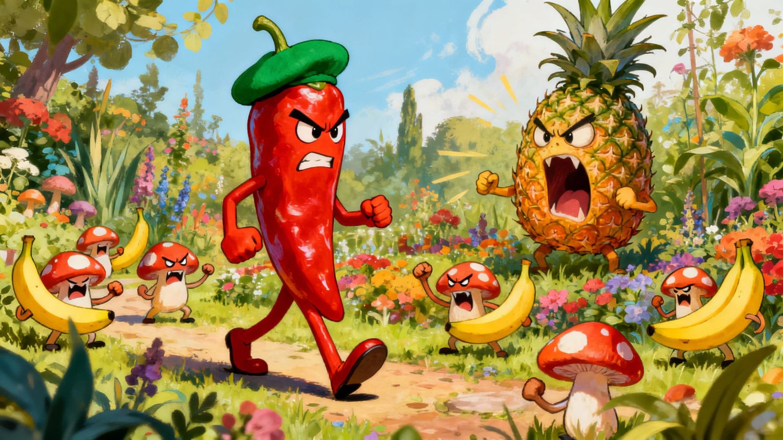 Angry Chili Pepper in Fantasy Garden