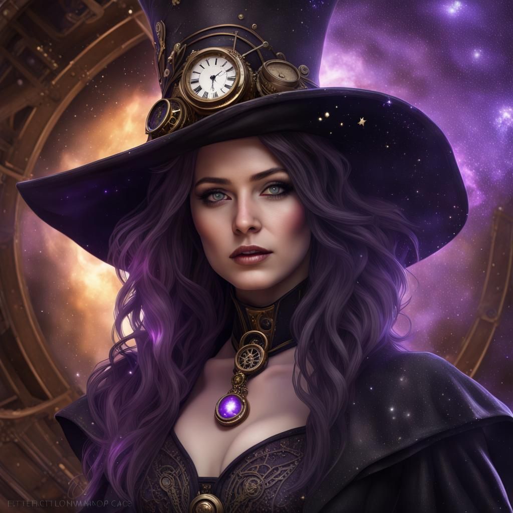 Steampunk Witch Portrait with Exploding Stars