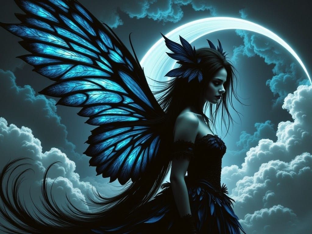 Ethereal Victorian Goth Pixie in Midnight Blue and Dark Cele...