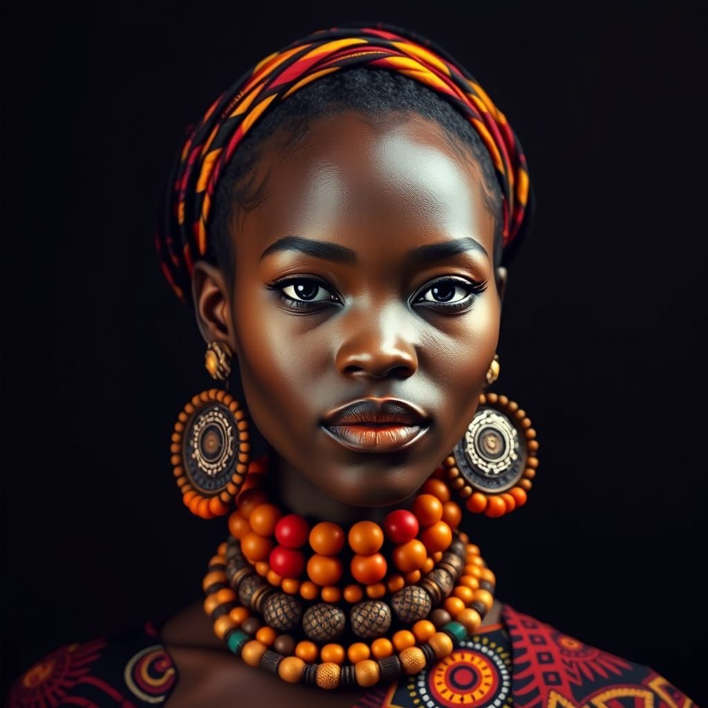 Vibrant African Woman Portrait in Hyperreal Style
