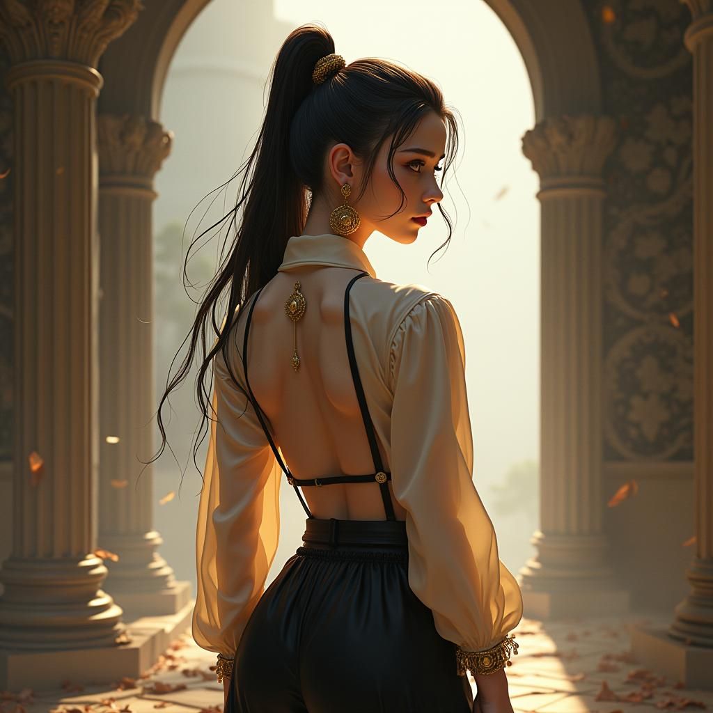 Elegant Anime Woman in Mystical Setting