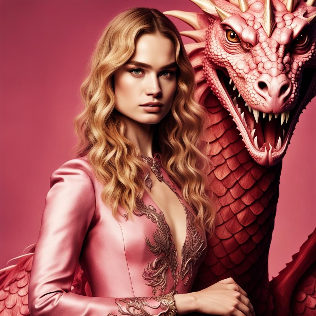 Golden and Pink Haired Princess with Dragon