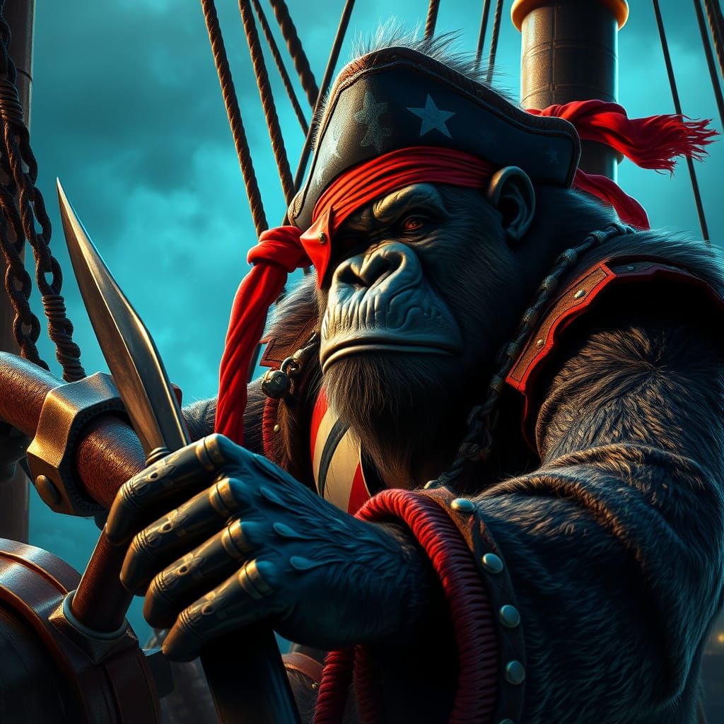 Pirate Gorilla Steers Galleon: Digital Matte Painting