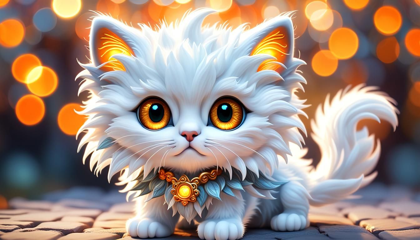 Chibi Kitten with Bokeh Lights in Fantasy Style