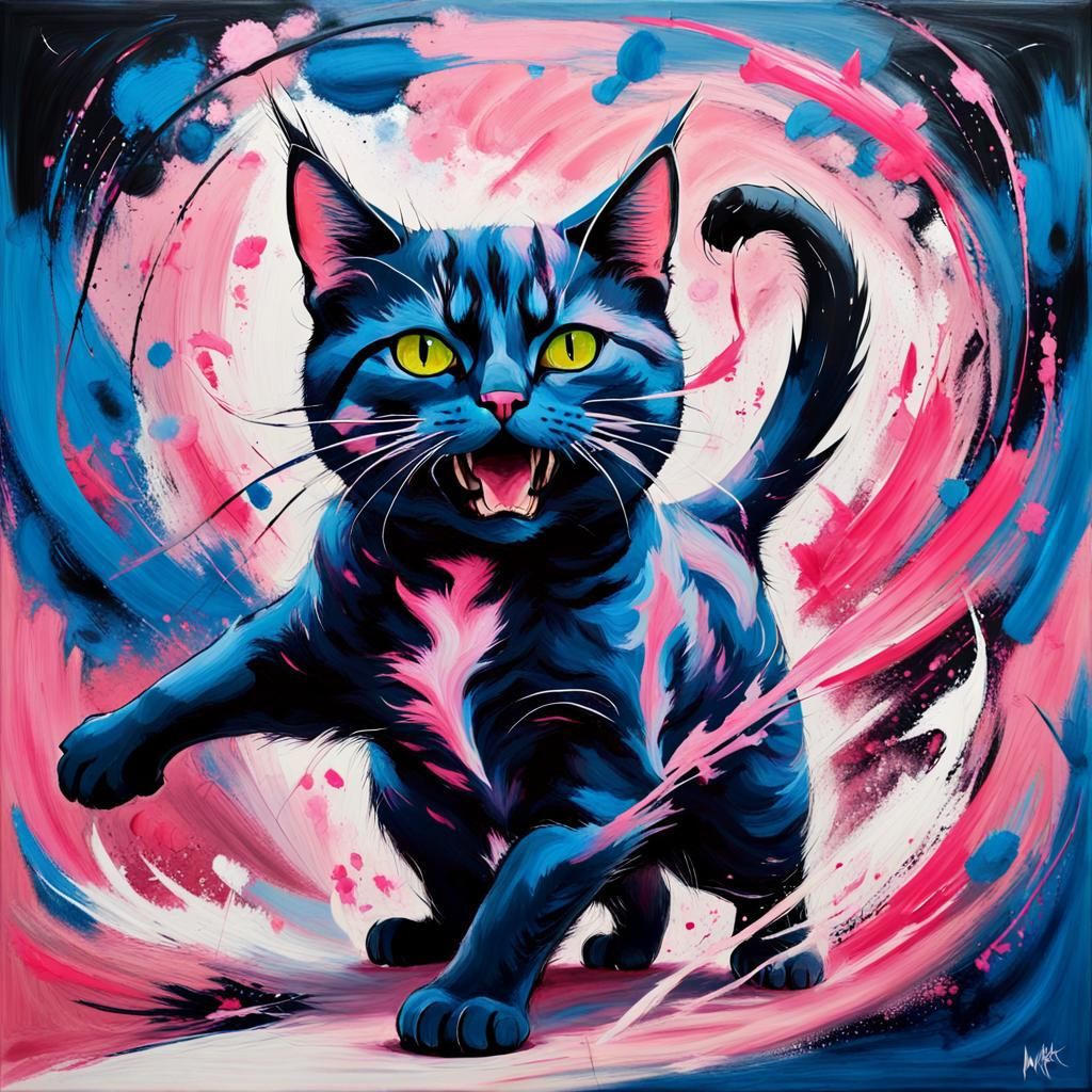 Triumphant Warrior Cat in Swirling Abstract Battle