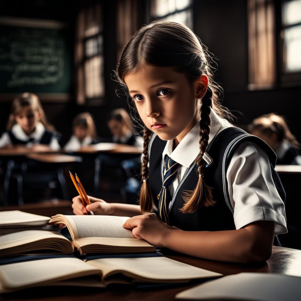 Hyperrealistic Schoolgirl Portrait in Cinematic Style
