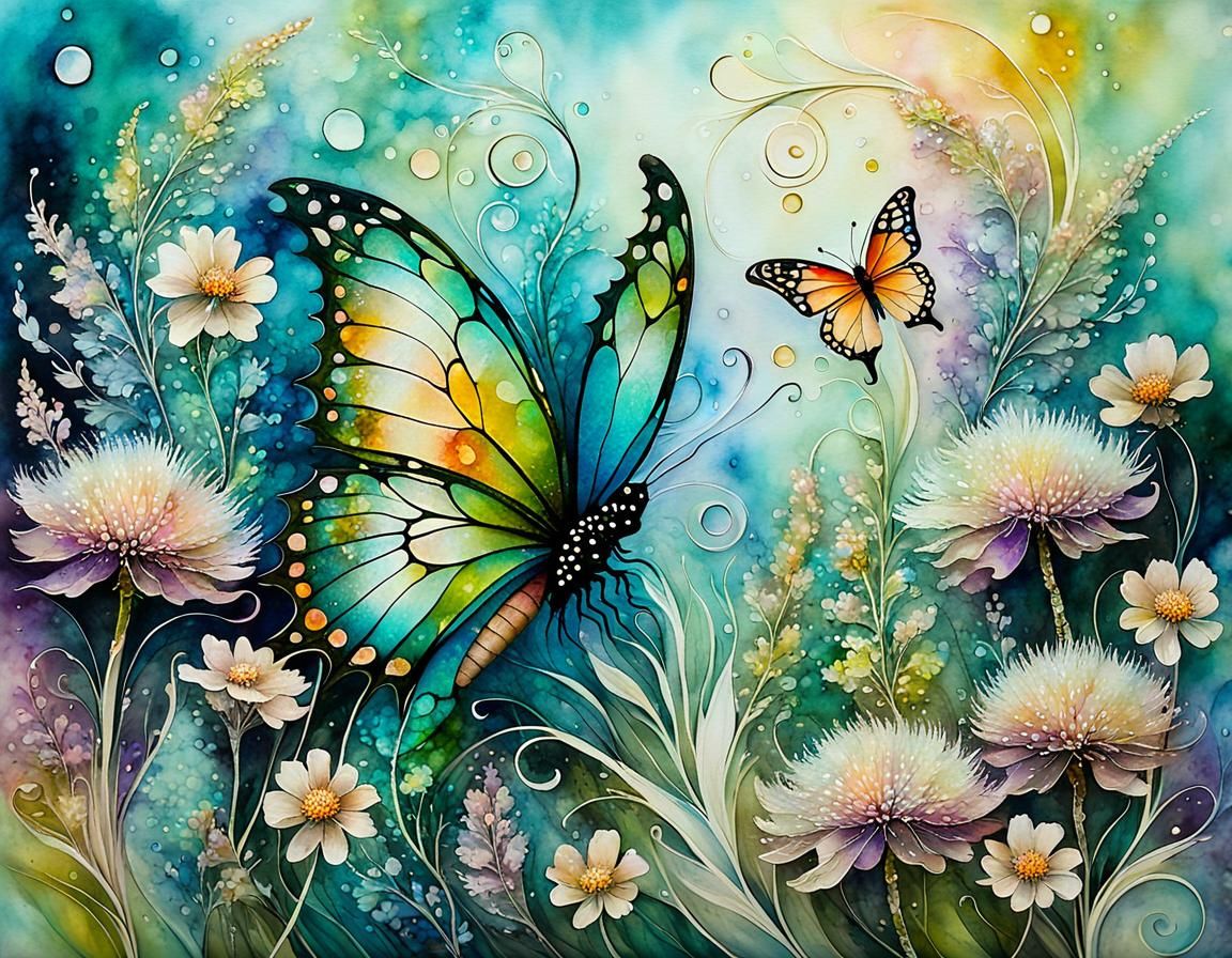 Tiny Dragon with Butterfly Wings in Acrylic Ink