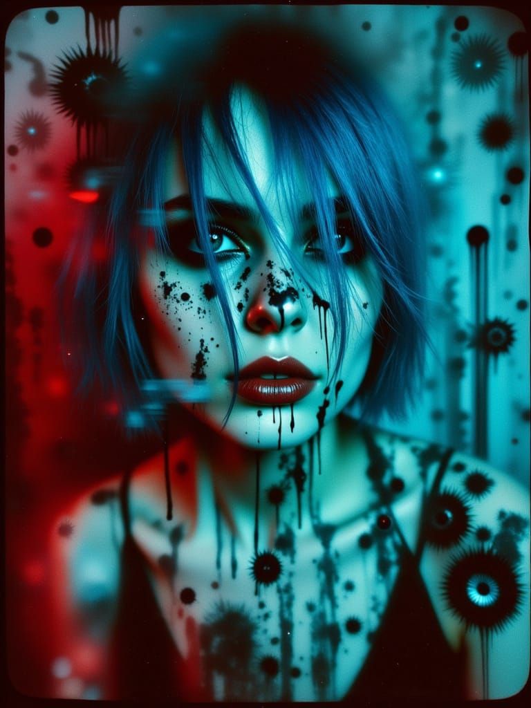 Gothic Portrait of a Woman with Blue Hair