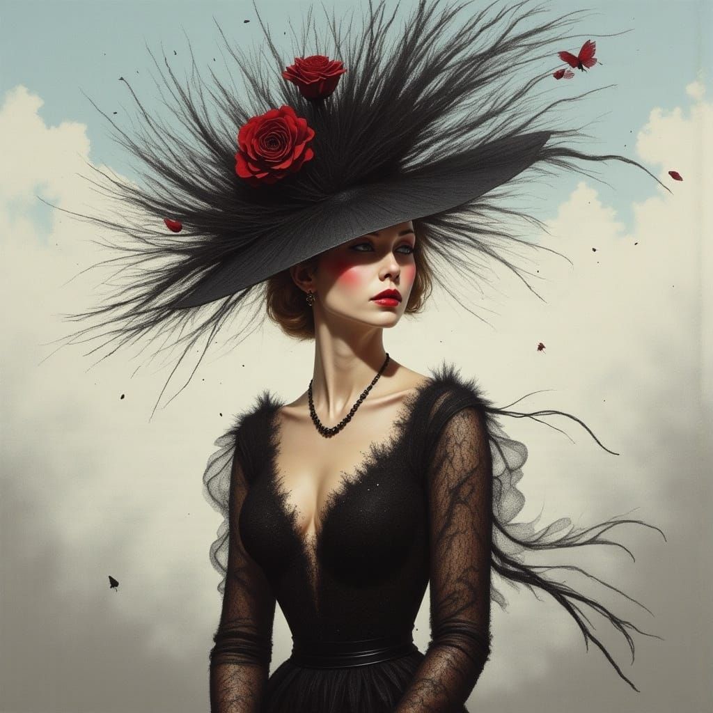 High Fashion Model in Dramatic, Windswept Scene