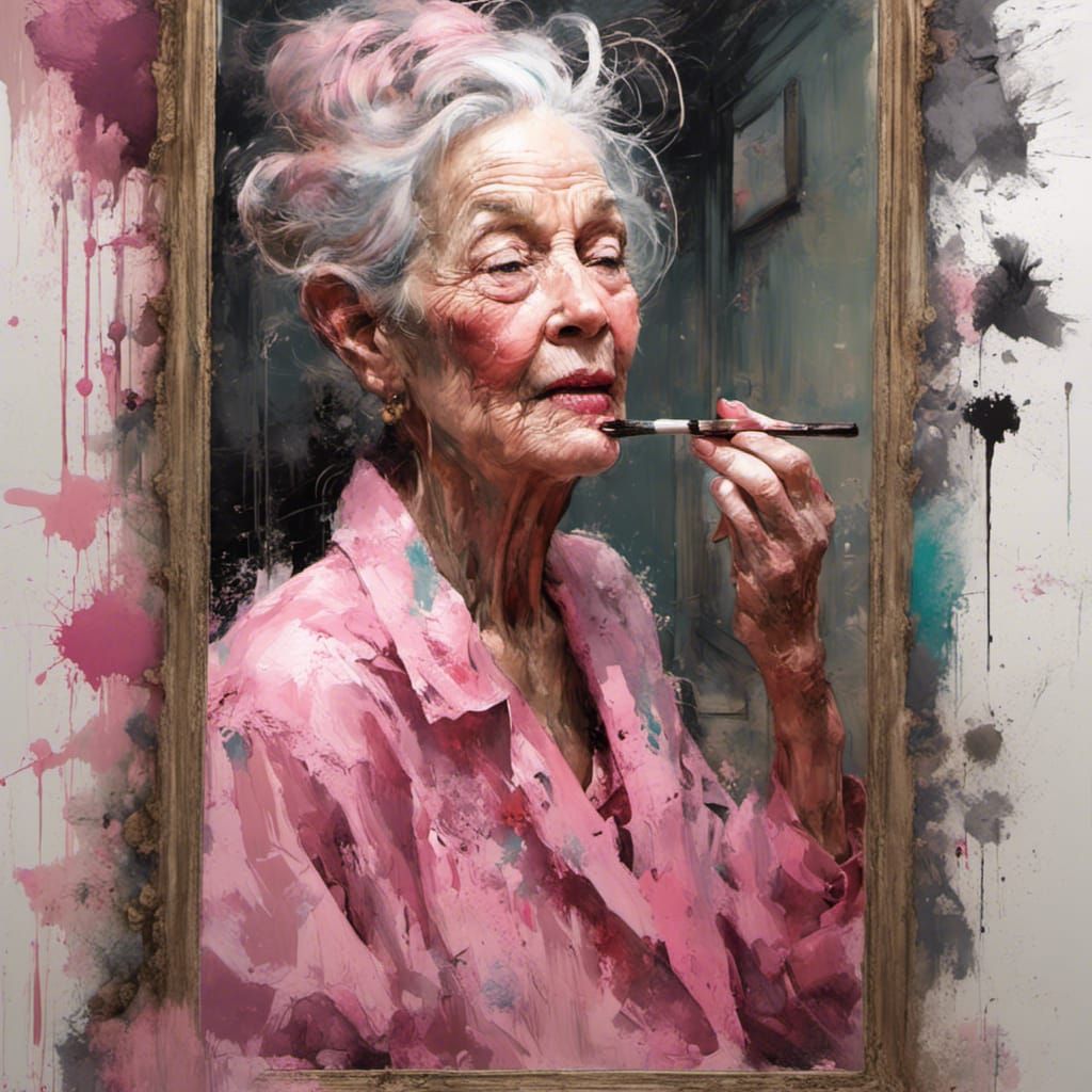 Old Woman Applying Lipstick as Speedpaint Fine Art