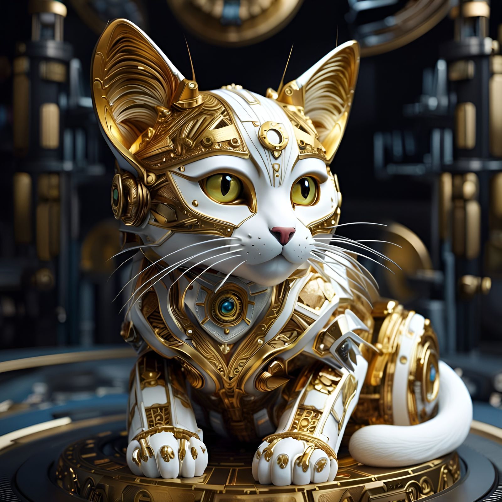 Futuristic Mechanical Cat in Hyperrealistic Style