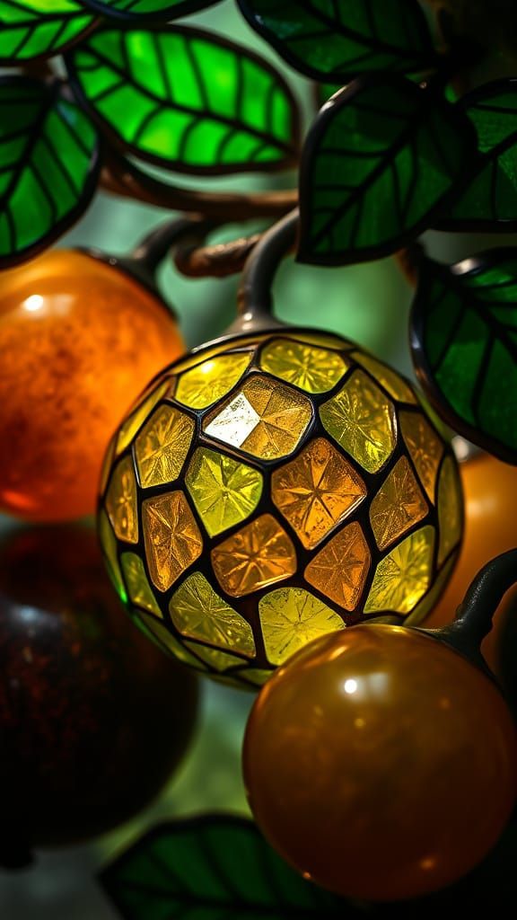 Stunning Emerald Stained Glass Fruit in Hyperrealistic Detai...