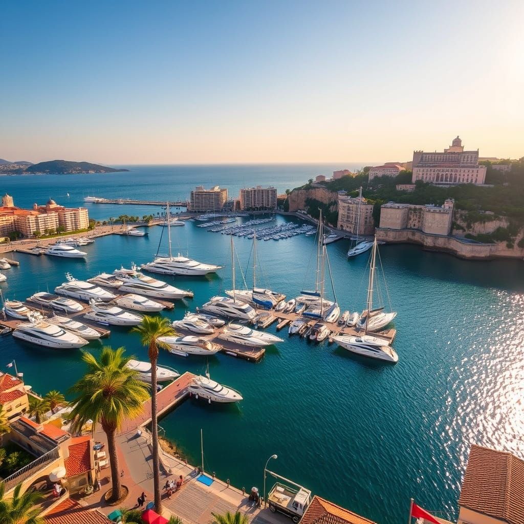Luxurious Mediterranean Harbor at Golden Hour